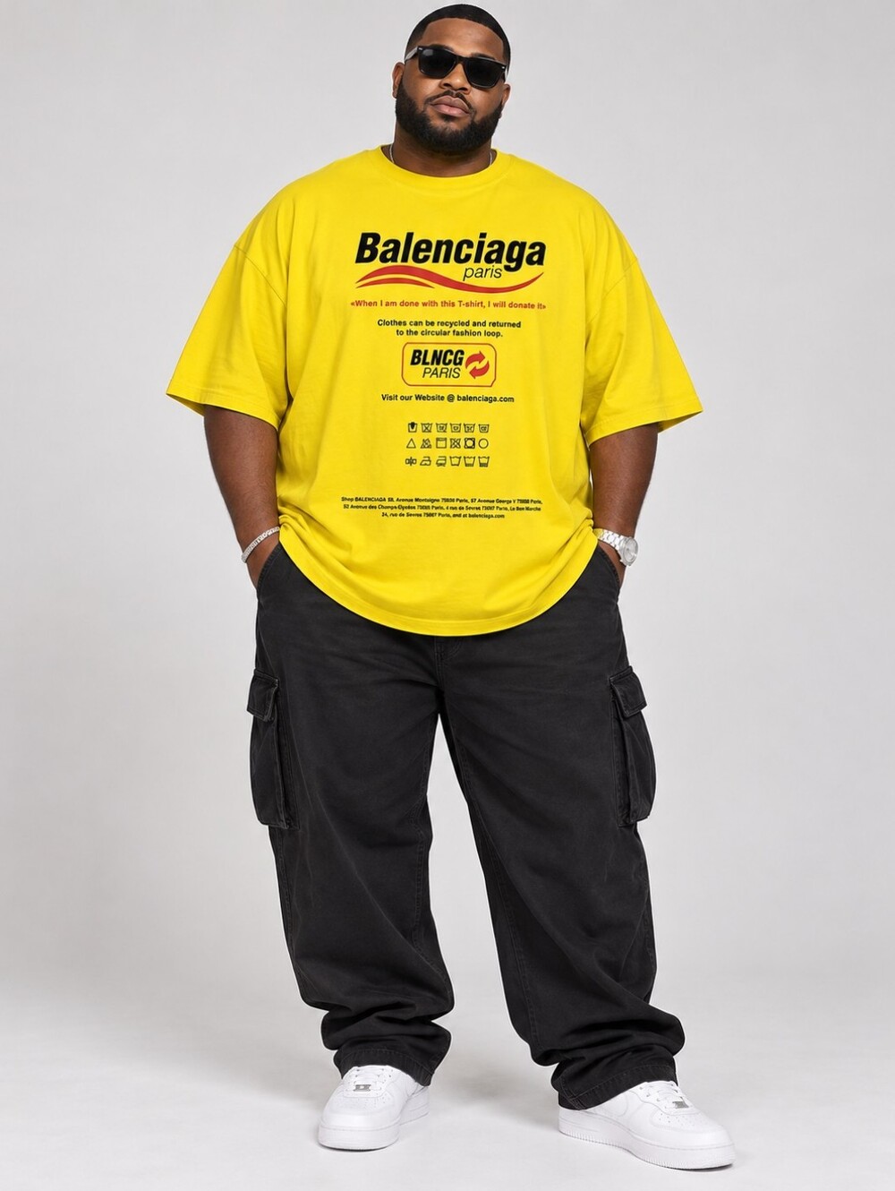 Balenciaga UNIFIT Yellow Circular Fashion Loop Graphic Oversized T-Shirt Size XL